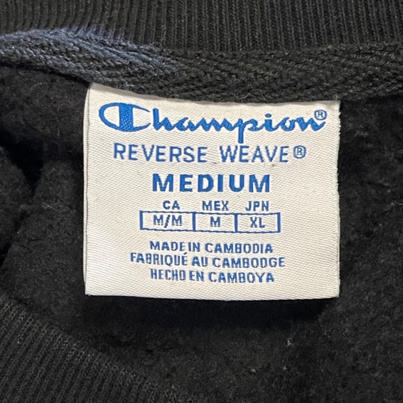 Champion Reverse Weave Men’s All Over Script Black Crew Neck Sweatshirt Medium - Picture 7 of 8